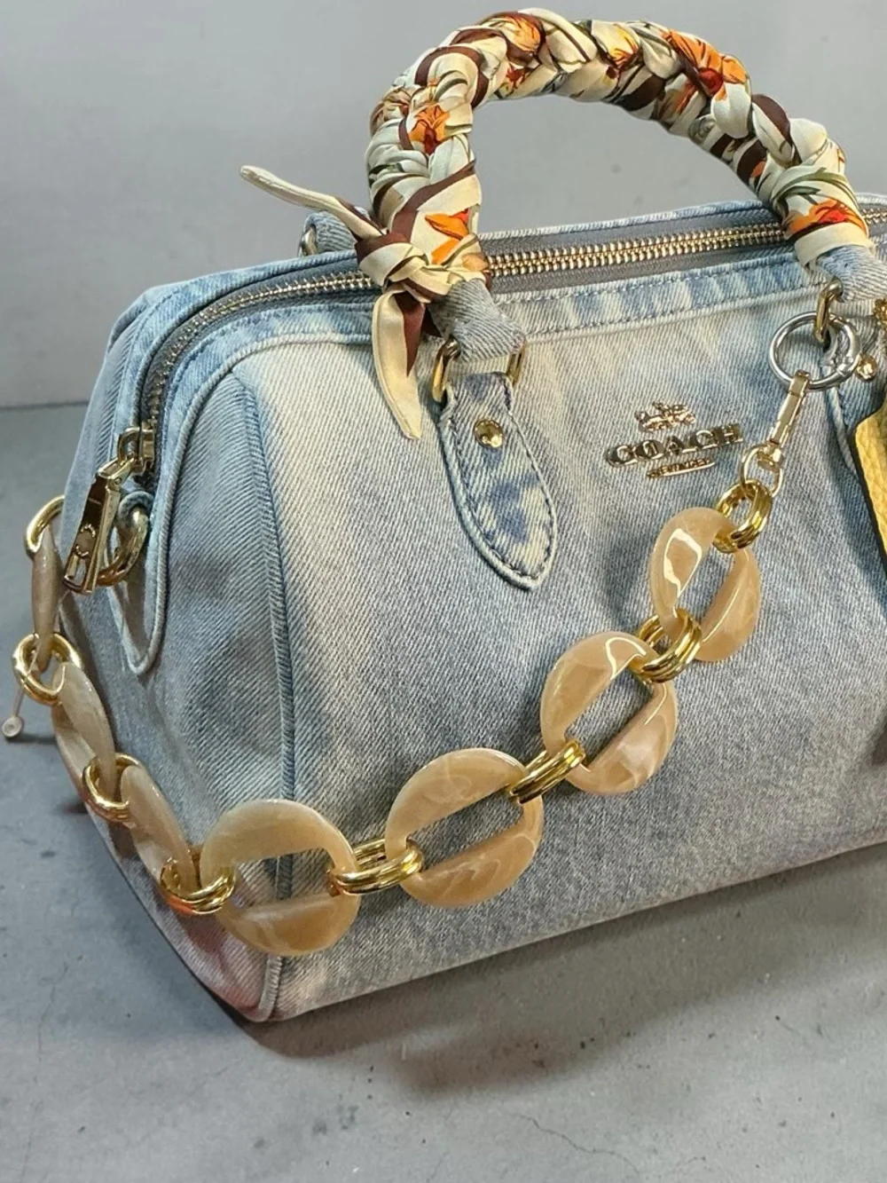 Chunky Resin Chain Strap Apricot Marble Gold Bag Chain Purse Strap NEW